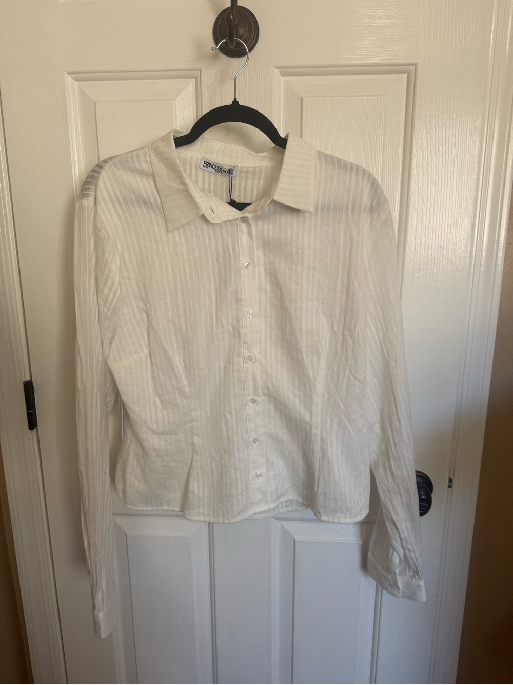 Princess Polly Cream Button-Down Long Sleeve Shirt